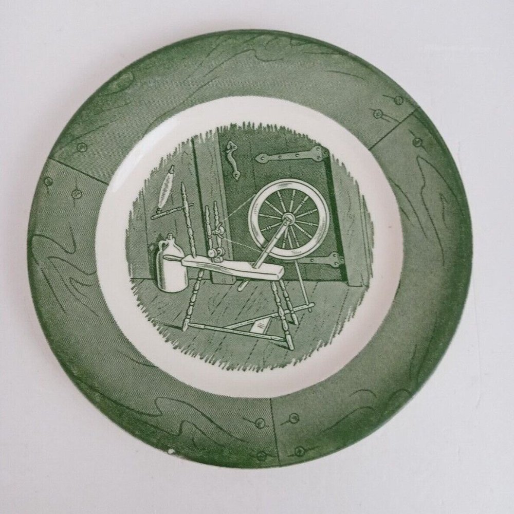 Vtg 50's Colonial Homestead Underglaze By Cirsa 6.25" Plate #J 52 Spinning Wheel